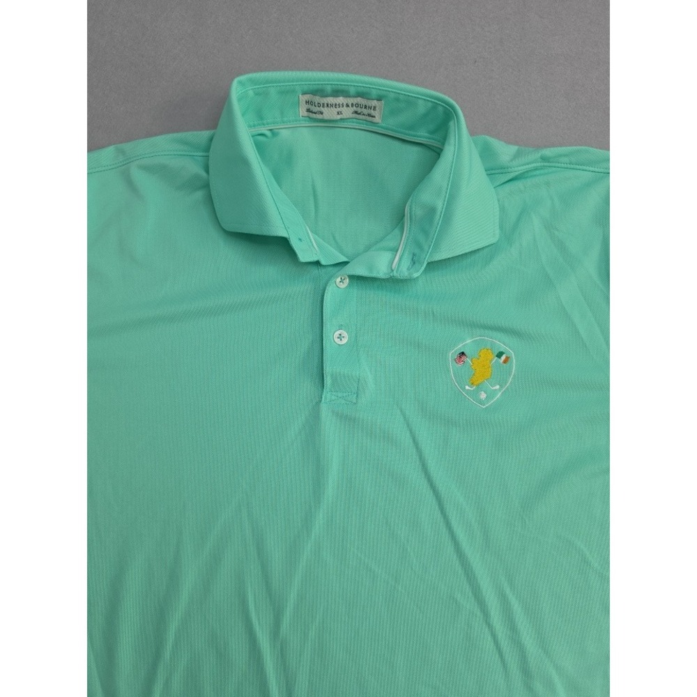 Holderness & Bourne Polo Shirt Mens XL Mint Green Stretch Logo Golf Performance - Picture 4 of 8